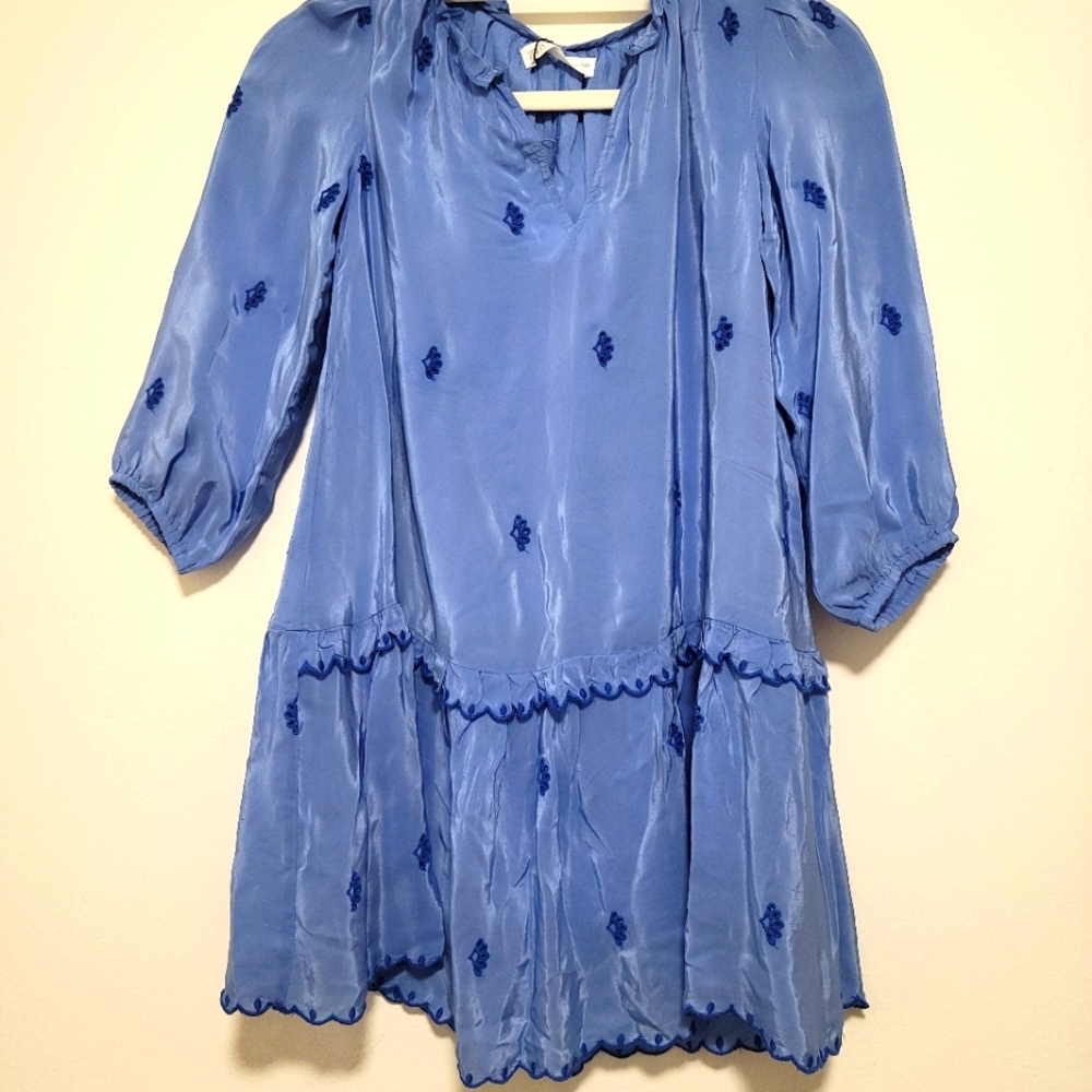 Zara children girl cobalt blue embroidered dress size 7 new with tags